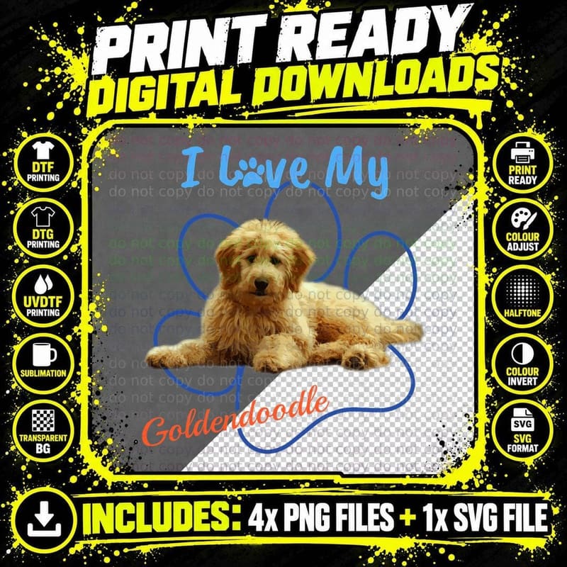 I Love My Goldendoodle Best Dog Lover Paw Print T-Shirt! Png SVG Digital Bundle