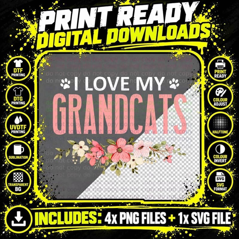 I Love My Grandcats - Cat Lover Granddad Grandma Png SVG Digital Bundle