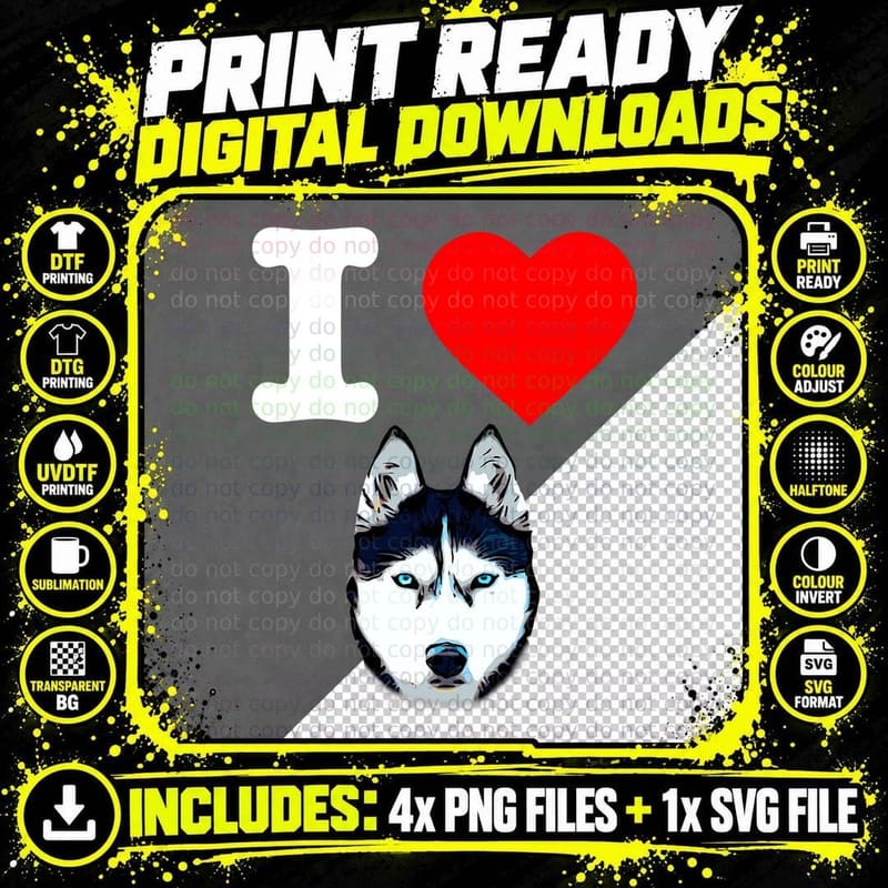 I Love My Siberian Husky Dog Mom Puppy Family Dog Dad Png SVG Digital Bundle