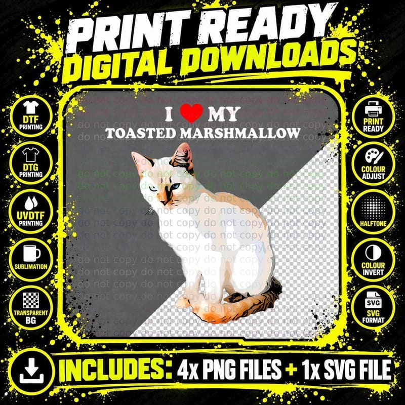 I Love My Toasted Marshmallow Flame Point Siamese Cat Png SVG Digital Bundle