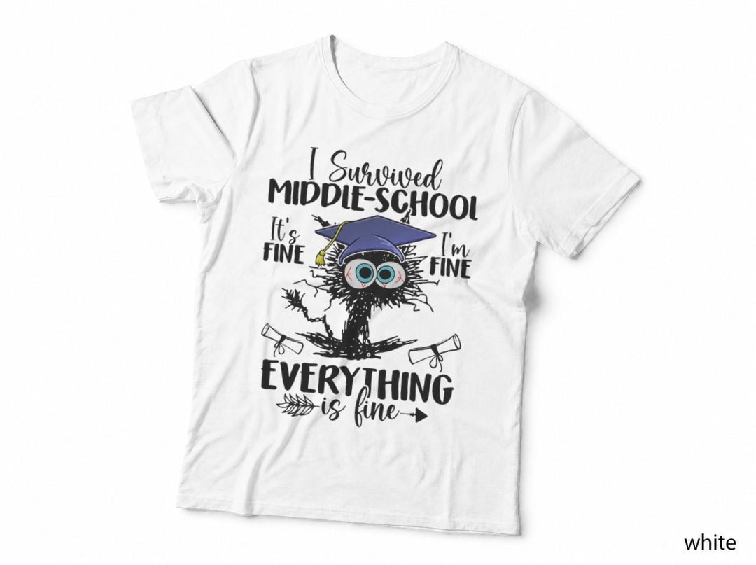 I Survived Middle School Funny Black Cat Graduation T-Shirt