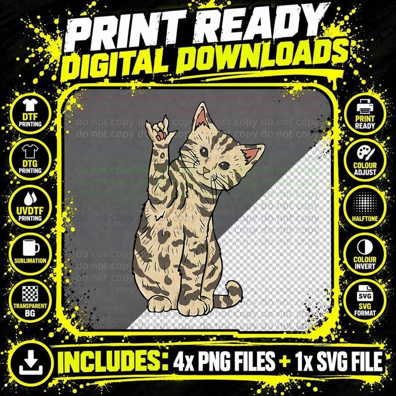 ILY Cat ASL Hand Gesture Deaf Hearing Loss Awareness Png SVG Digital Bundle