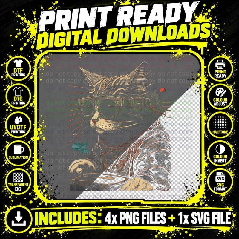 Japanese Woodblock Print Cyberpunk Cat Wearing Vr Png SVG Digital Bundle