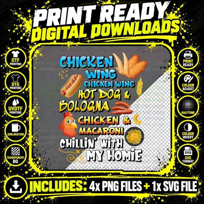 Kids Viral Chicken Wing Chicken Wing Hot Dog Bologna Png SVG Digital Bundle