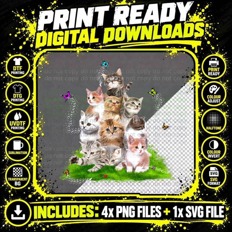 Kittens T Shirt with Cats, Cute Cat Shirt, Cat T-Shirt Png SVG Digital Bundle