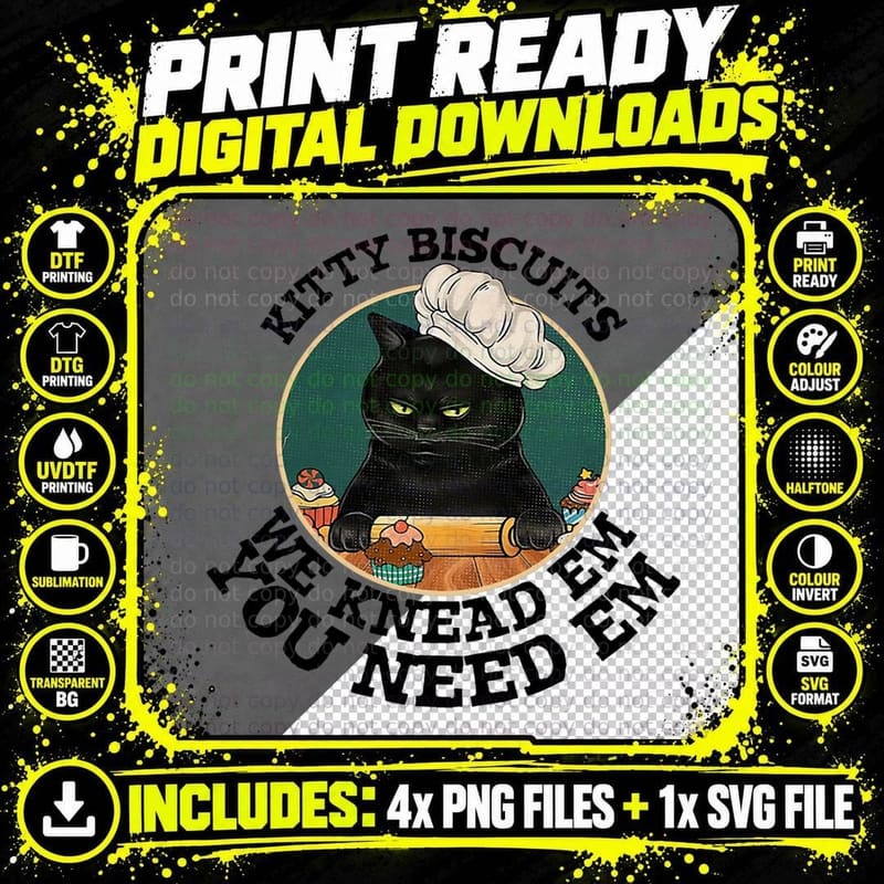 Kitty Biscuits We Knead Em You Need Em Funny Cat Baking Png SVG Digital Bundle