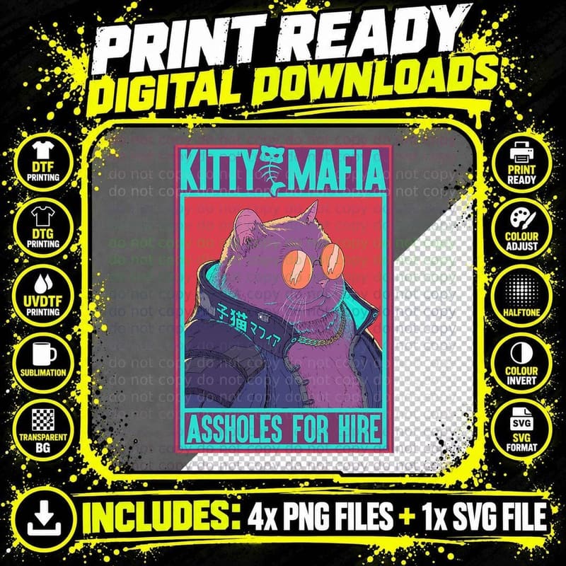 Kitty Mafia Cute Clothes Cat Japanese Aesthetic T-Shirt Png SVG Digital Bundle