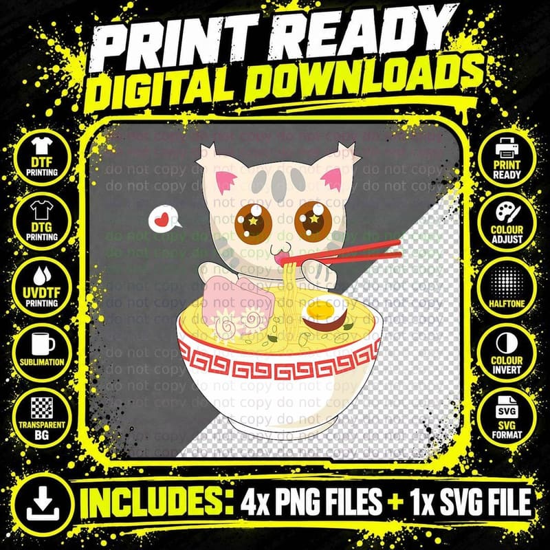 Korean Clothes for Teen Girls Japanese Fashion Ramen Cat Png SVG Digital Bundle