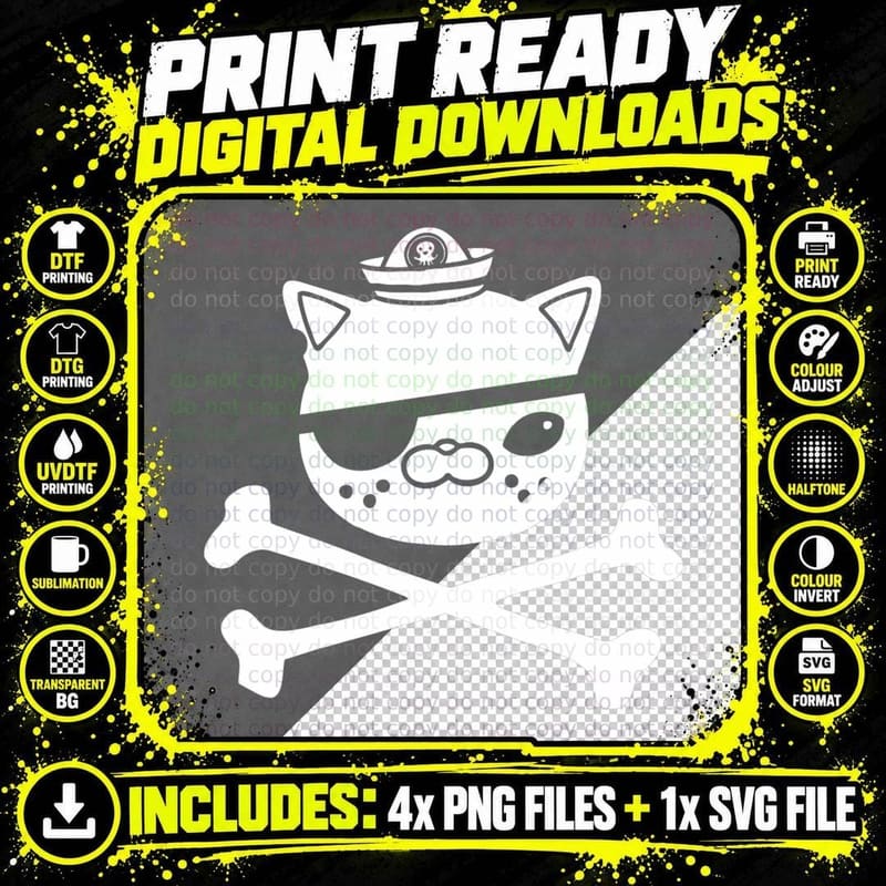 Kwazii Kids Pirate Cat T-Shirt Png SVG Digital Bundle