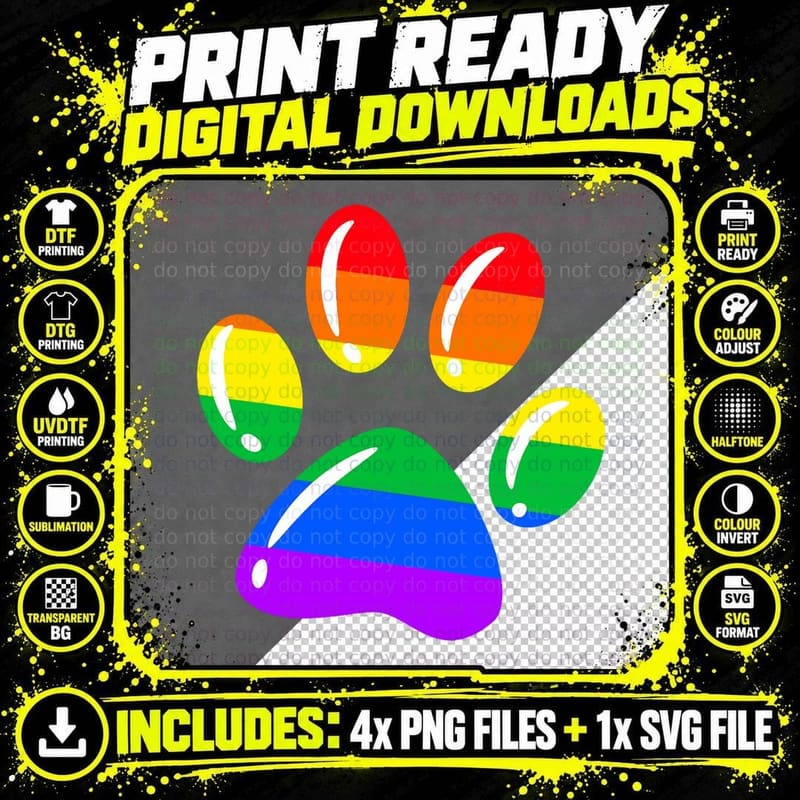 LGBTQ Pride Shirt Rainbow Dog Paw Pride Month LGBT Dog Png SVG Digital Bundle