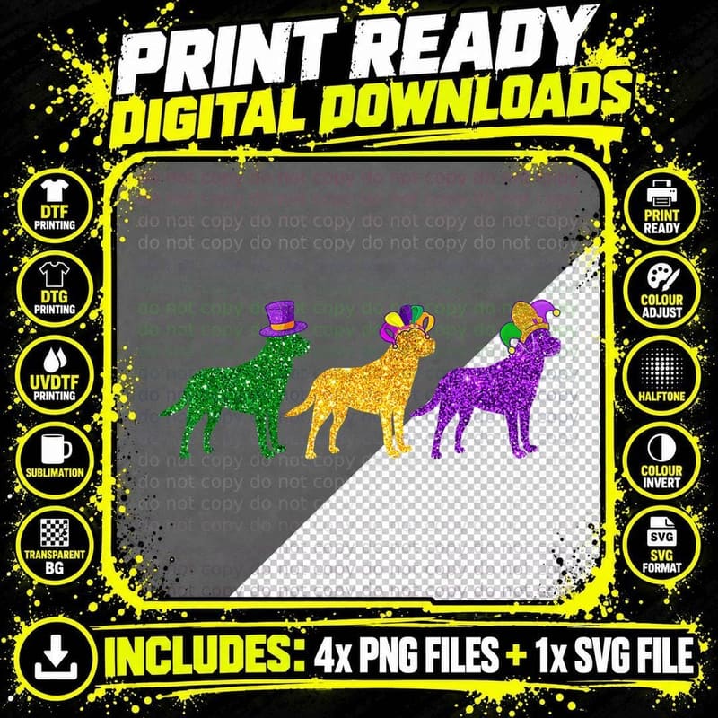 Labrador Dog Mardi Gras Party Festival Costume T-Shirt Png SVG Digital Bundle