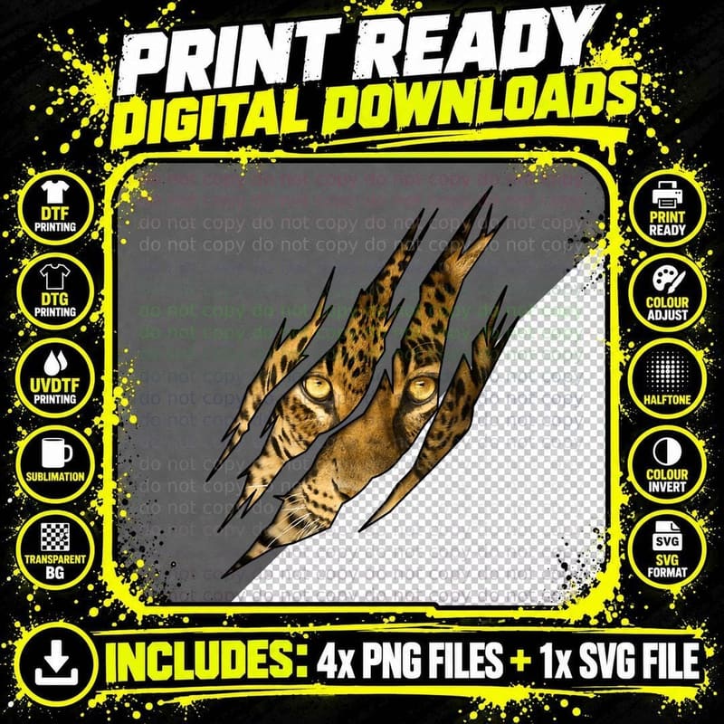 Leopard Cheetah Tiger Leopard Face Lion Cat Apparel Png SVG Digital Bundle