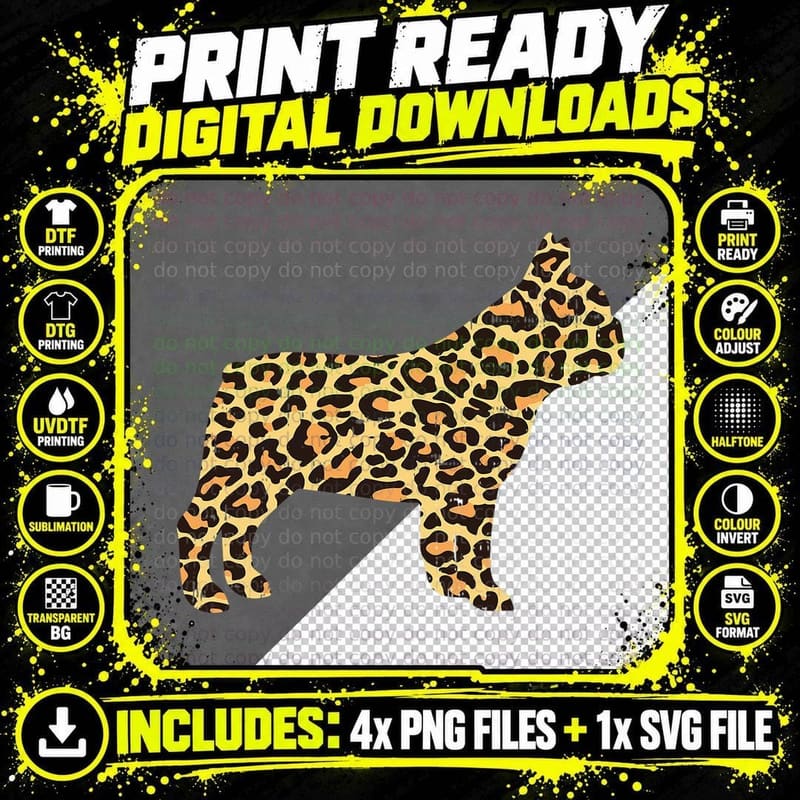 Leopard Print French Bulldog Frenchie Dog Lover Owner Png SVG Digital Bundle