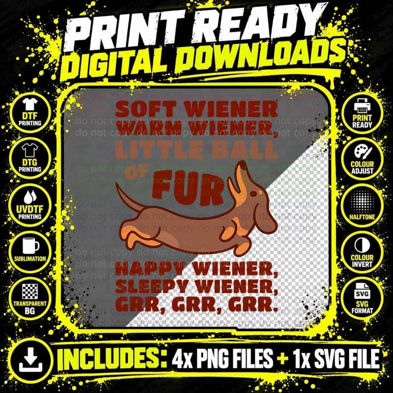Little Ball of Fur Soft Warm Wiener Dog Cute Dachshund Png SVG Digital Bundle