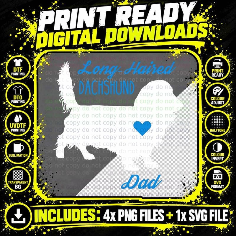 Long-Haired Dachshund Dad - Father's Day Wiener Dog Png SVG Digital Bundle