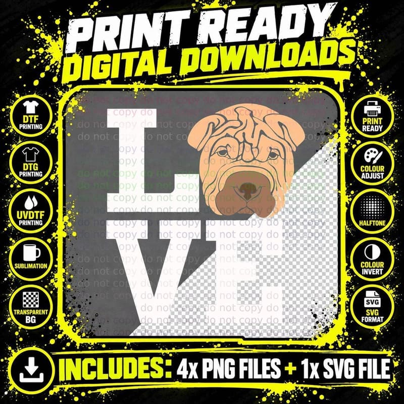 Love Shar Pei Dog - Cute Shar-Pei Dog Lover T-Shirt Png SVG Digital Bundle