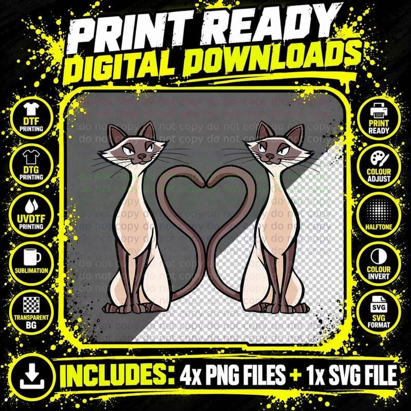 Love Siamese Cat Heart Kitten Cat Girl Women T-Shirt Png SVG Digital Bundle