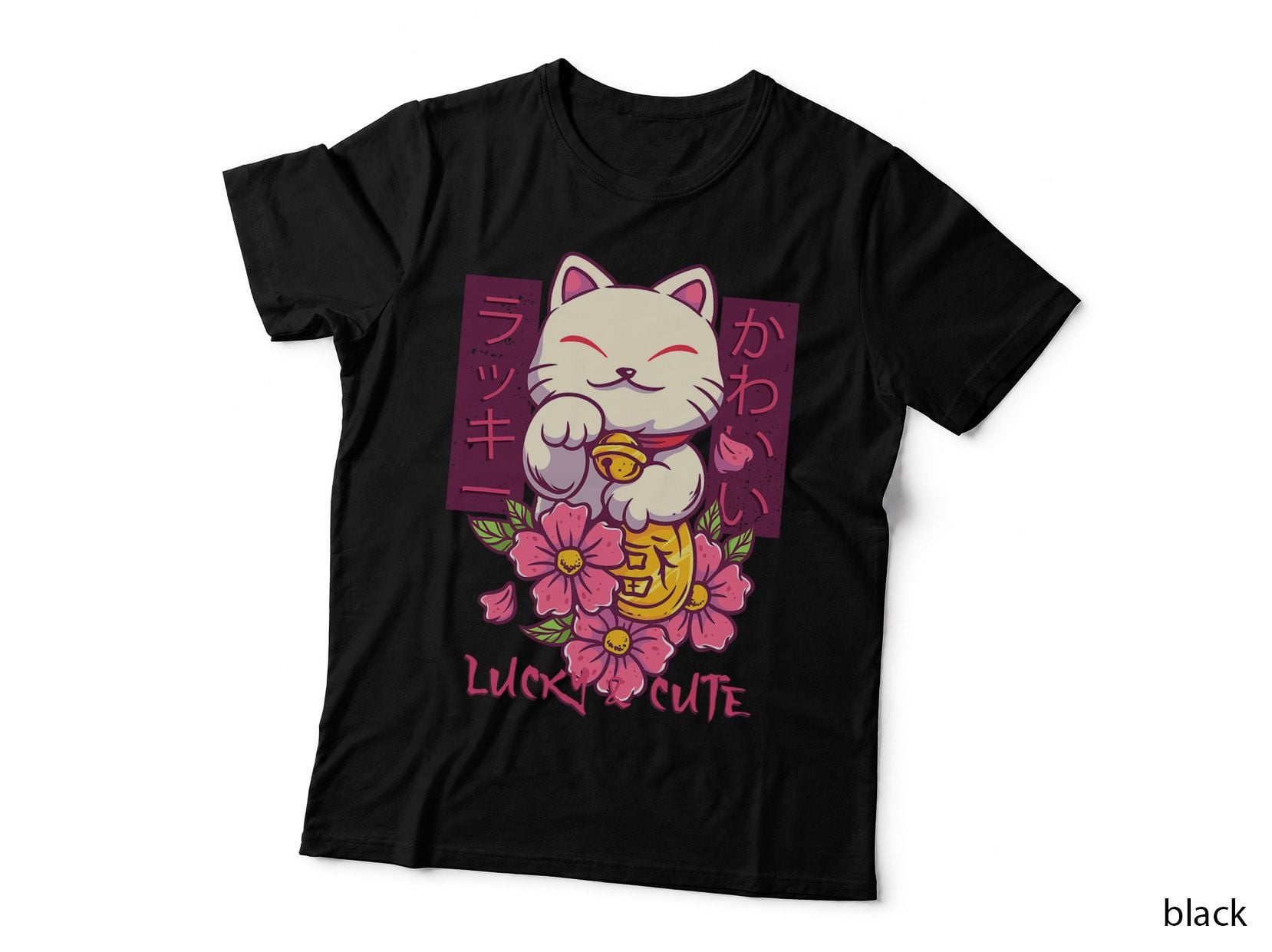 Lucky and Cute Japanese Lucky Cat Maneki Neko Good Luck Cat T-Shirt