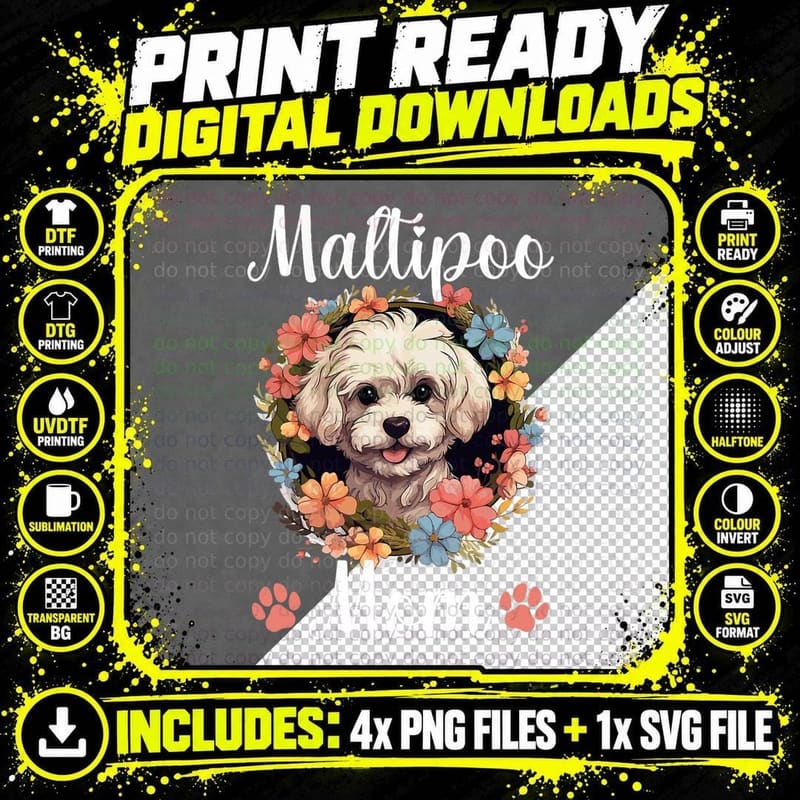 Maltipoo Dog Breed Pet Maltipoo Mom T-Shirt Png SVG Digital Bundle