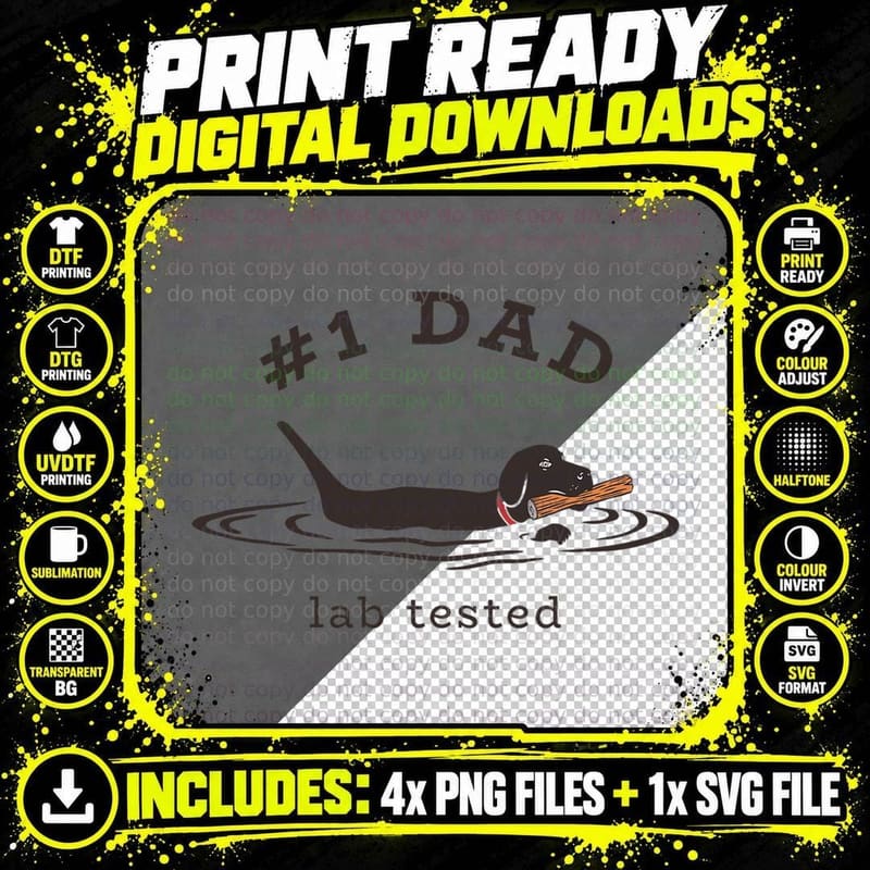 Mens 1 Dad Lab Tested Pun - Labrador Retriever Dog Owner Png SVG Digital Bundle