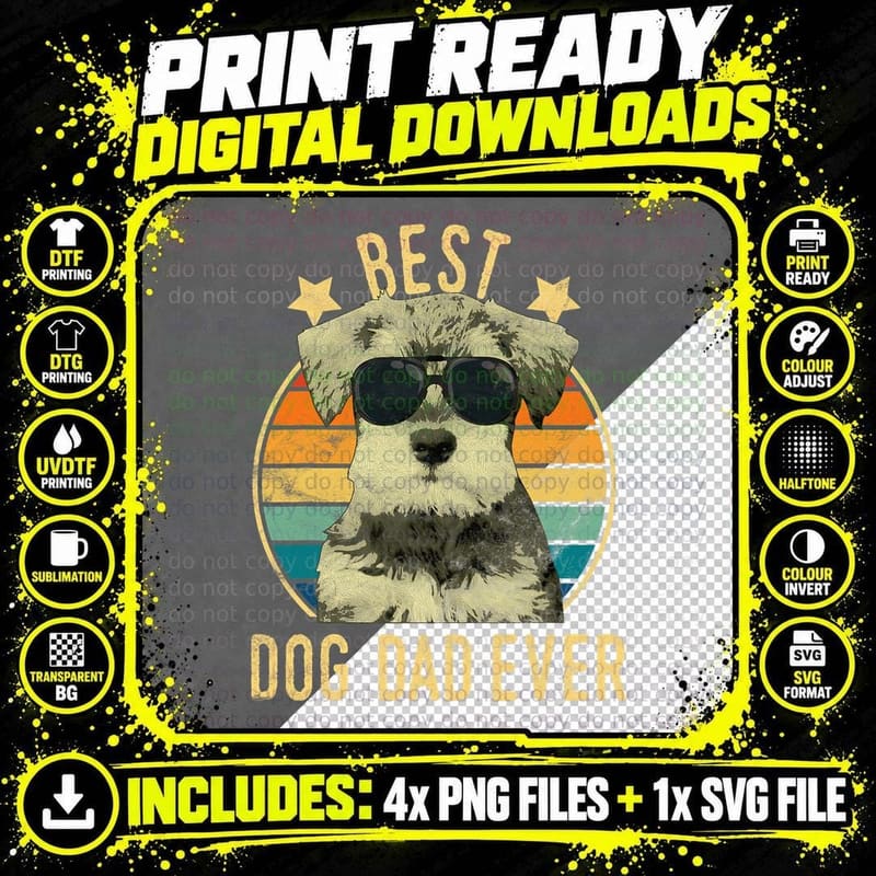 Mens Best Dog Dad Ever Miniature Schnauzer Father's Day Png SVG Digital Bundle