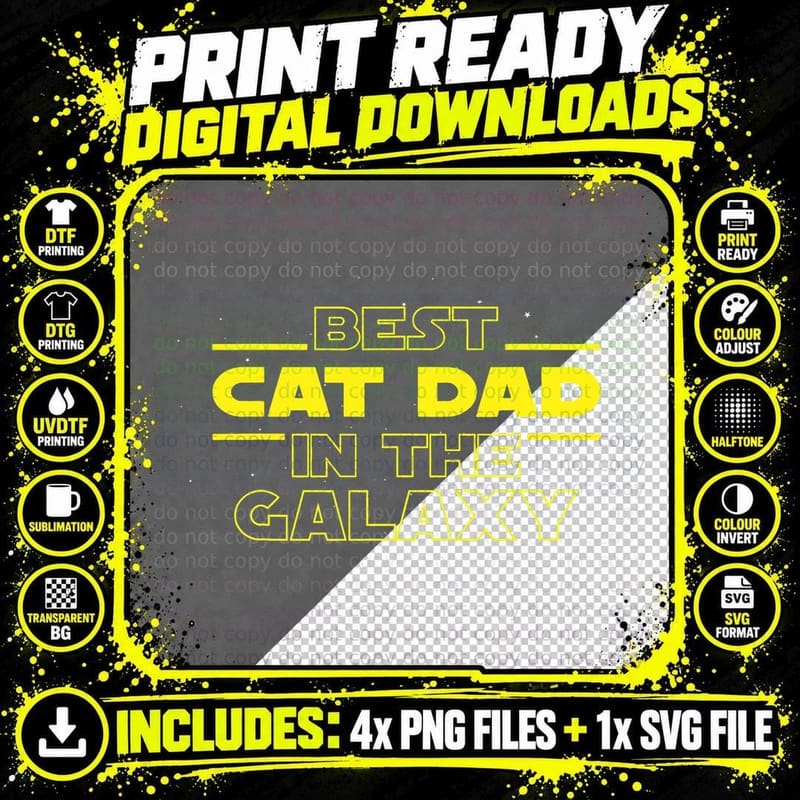 Mens Cat Lover Gifts Best Cat Dad in the Galaxy Best Cat Png SVG Digital Bundle