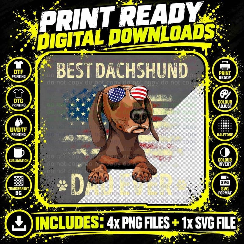 Mens Dachshund Dad Flag American Best Dog Dad Ever Png SVG Digital Bundle