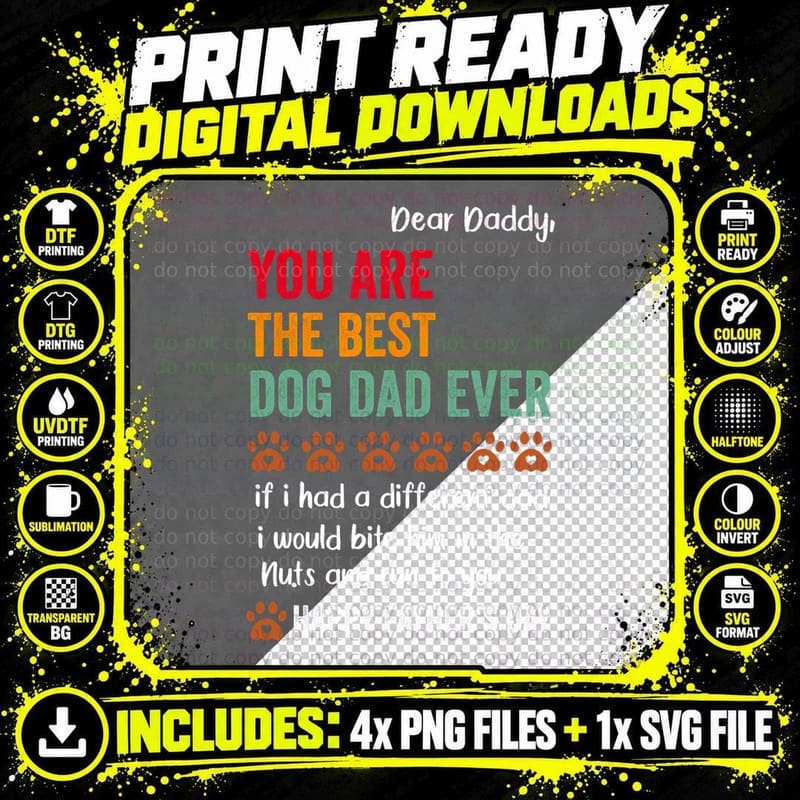 Mens Funny Happy Fathers Day from Dog Treats to Dad Png SVG Digital Bundle