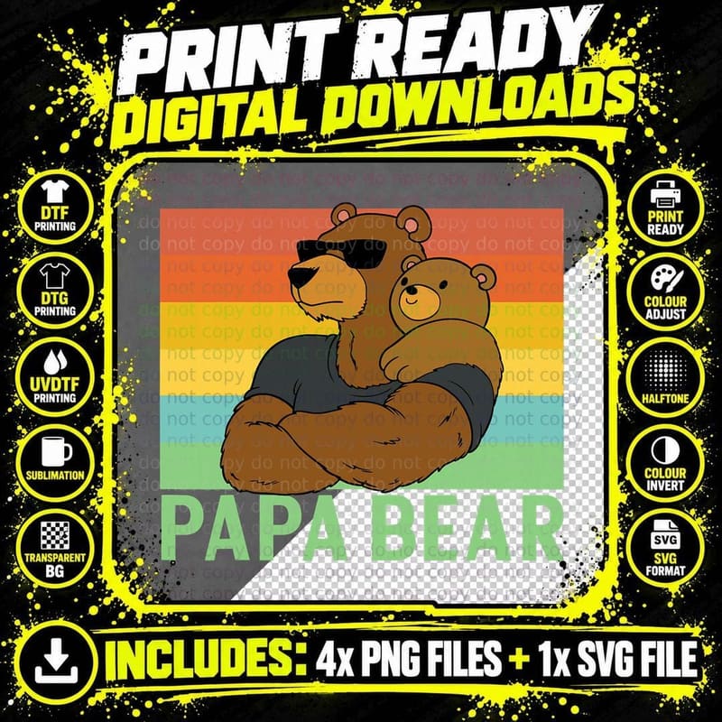 Mens Papa Bear Family Outfit Father's Day T-Shirt Png SVG Digital Bundle