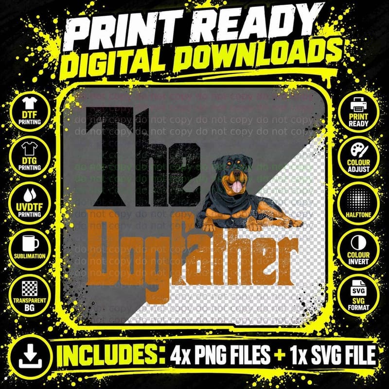 Mens Rottweiler Dog Dad Dogfather Dogs Daddy Father Png SVG Digital Bundle