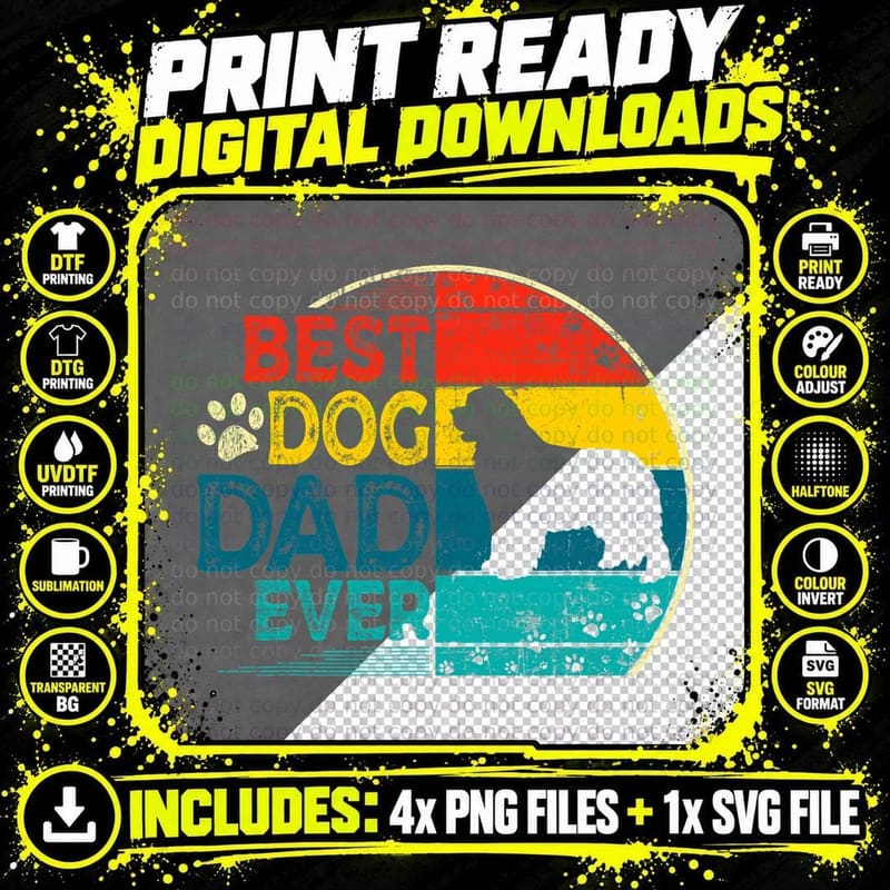 Mens Vintage Best Newfoundland Dog Dad Ever Father's Day Png SVG Digital Bundle