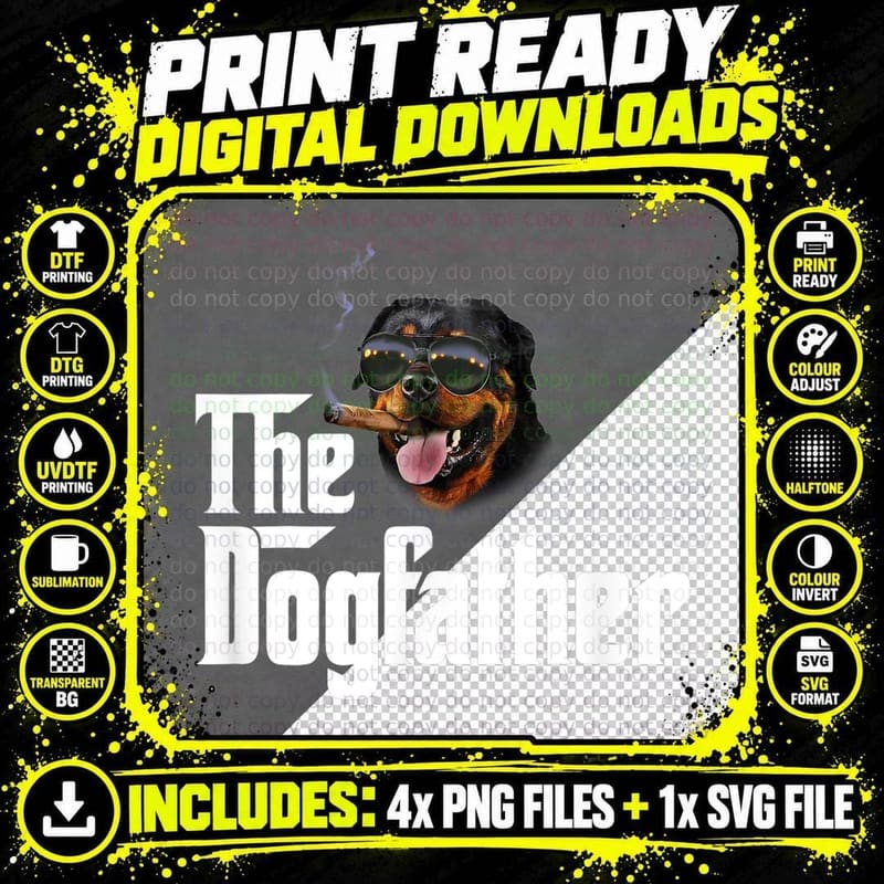 Mens the Dogfather Rottweiler Funny Dog Owner Gift Dog Png SVG Digital Bundle