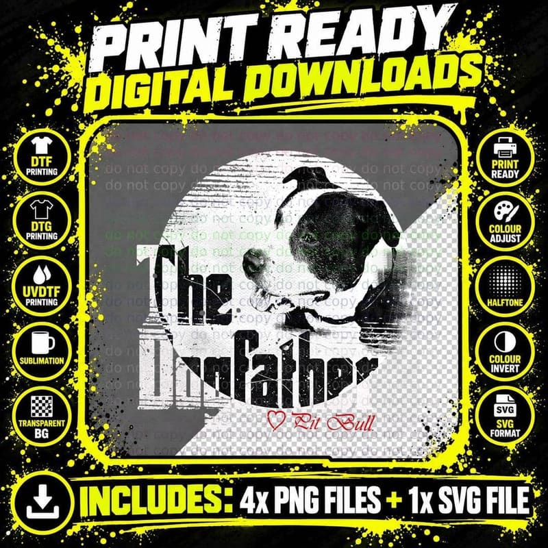 Mens the Dogfather Shirt Pitbull Dad Dog Tee Father's Png SVG Digital Bundle