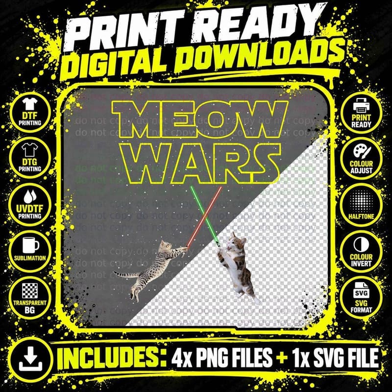 Meow Wars Cat Shirt Funny Gifts for Cats Lovers T-Shirt Png SVG Digital Bundle