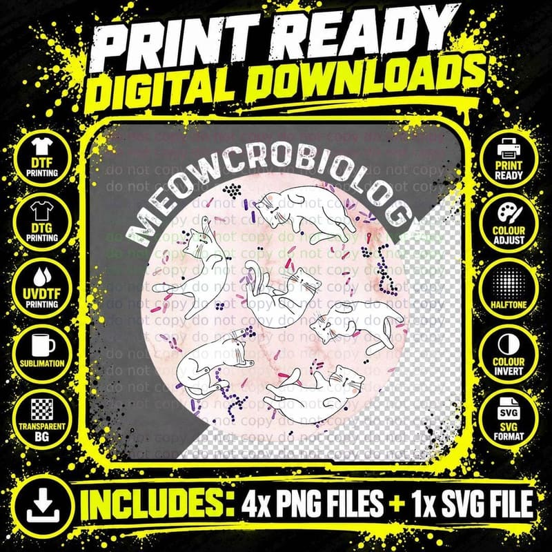 Meowcrobiology Microbiology Science Cat Lovers T-Shirt Png SVG Digital Bundle