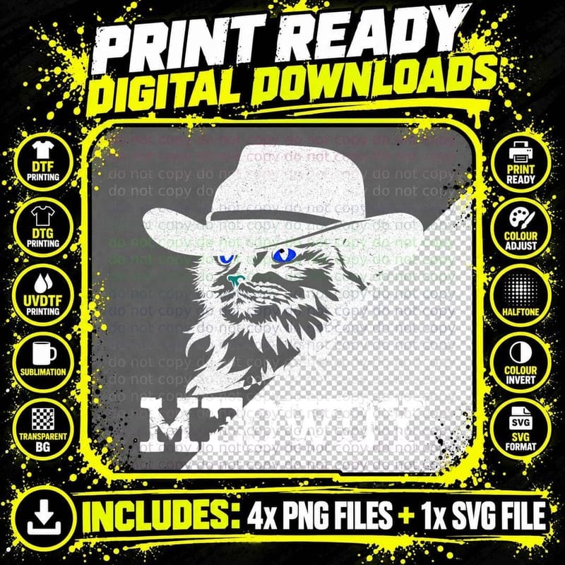 Meowdy Cat, Funny Mashup Between Meow and Howdy T-Shirt Png SVG Digital Bundle
