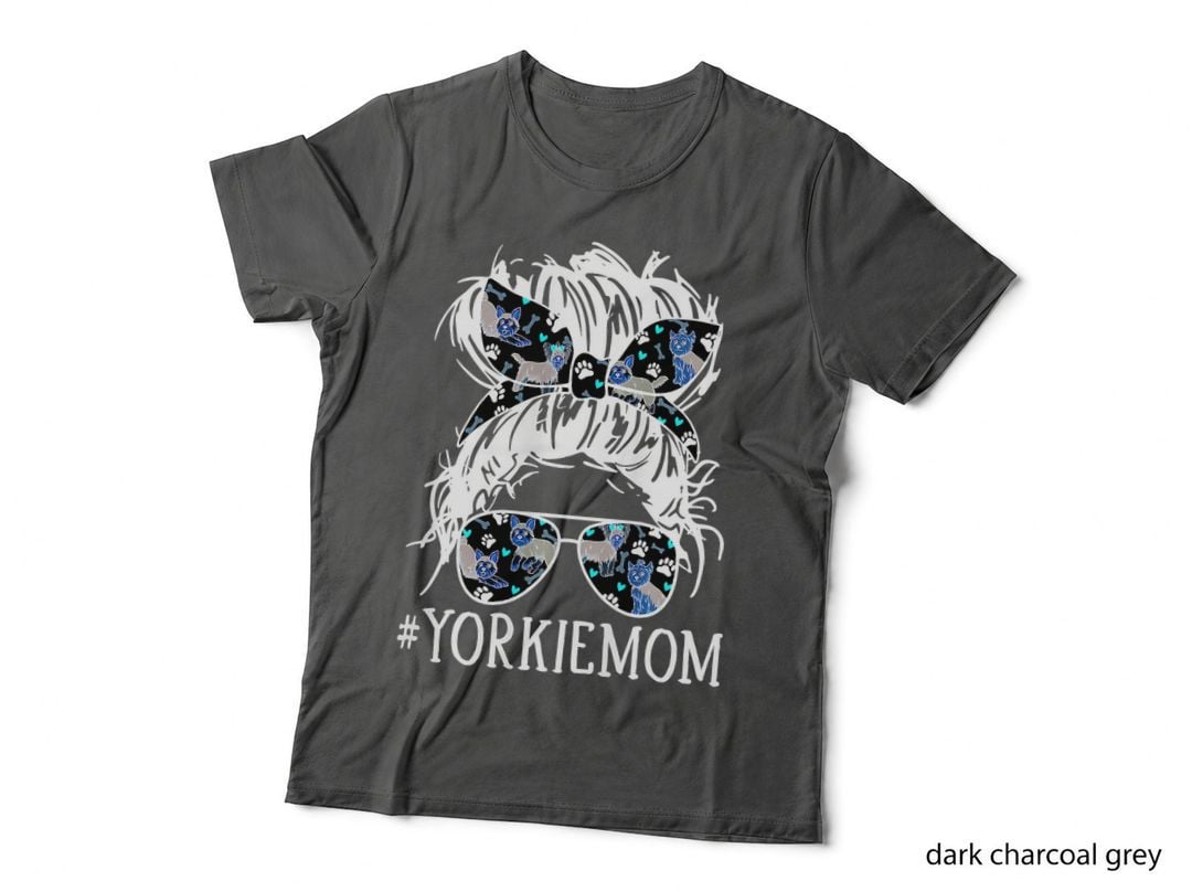 Messy Bun Hair Mom Sunglasses Headband Yorkie Mom Dog Lover, Dog Mum Dad T-Shirt
