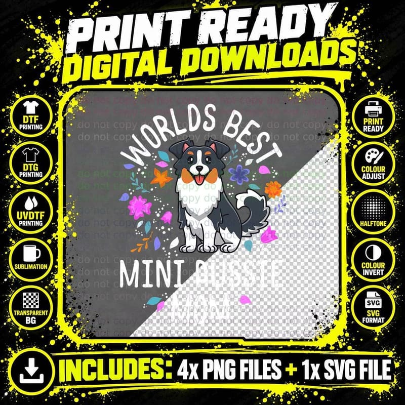 Mini Australian Shepherd Gifts World's Best Aussie Mom Png SVG Digital Bundle