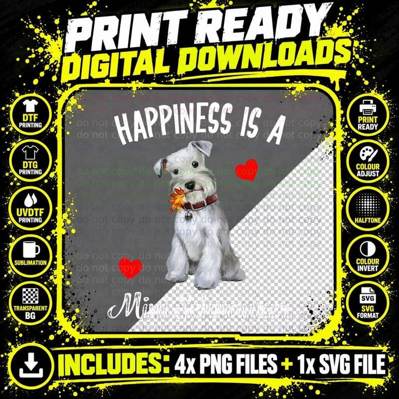 Miniature Schnauzer Dog Happiness Is a Mini Schnauzer Png SVG Digital Bundle