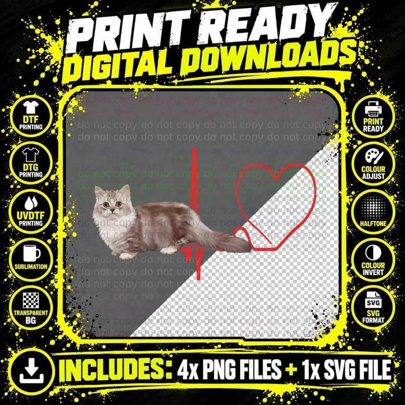 Minuet (Napoleon) Cat Heartbeat EKG Funny for Cats Lover Png SVG Digital Bundle