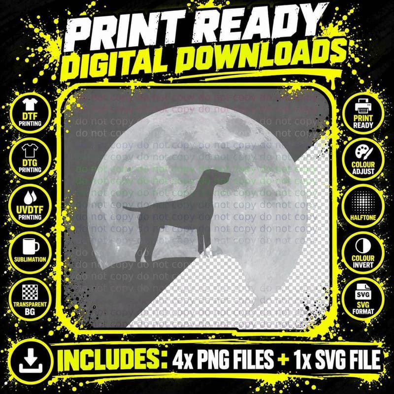 Moon and Dog Silhouette - German Shorthaired Pointer Png SVG Digital Bundle