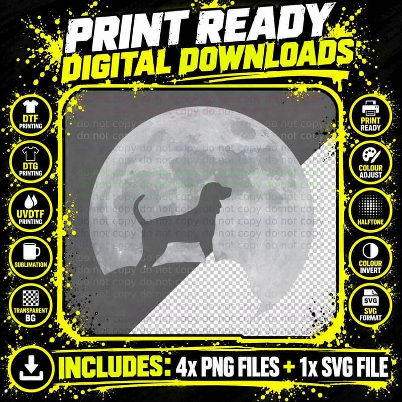Moon and Dog Silhouette - Reds Redbone Coonhound T-Shirt Png SVG Digital Bundle