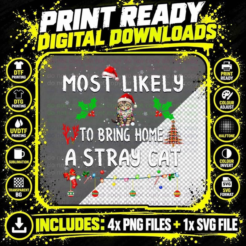 Most Likely to Bring Home Stray Cat Family Matching Png SVG Digital Bundle