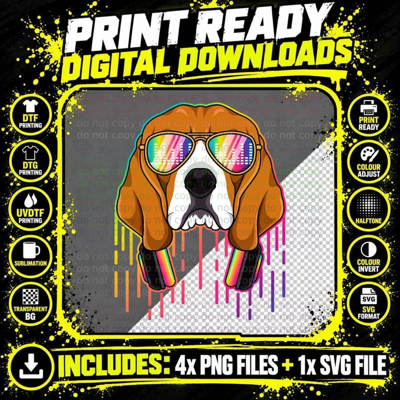 Music Beagle Dj with Headphones Musical Dog Lovers Png SVG Digital Bundle