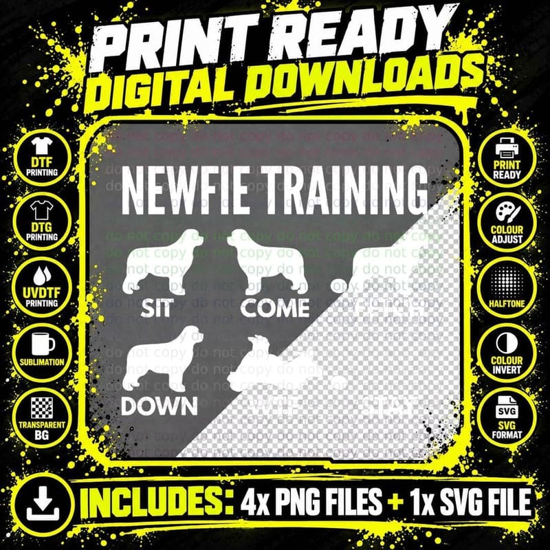 Newfie Training - Newfoundland Dog Tricks T-Shirt Png SVG Digital Bundle