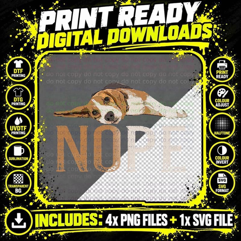 Nope Lazy Beagle Funny Dog Lover Vintage Cute Beagle Mom Png SVG Digital Bundle
