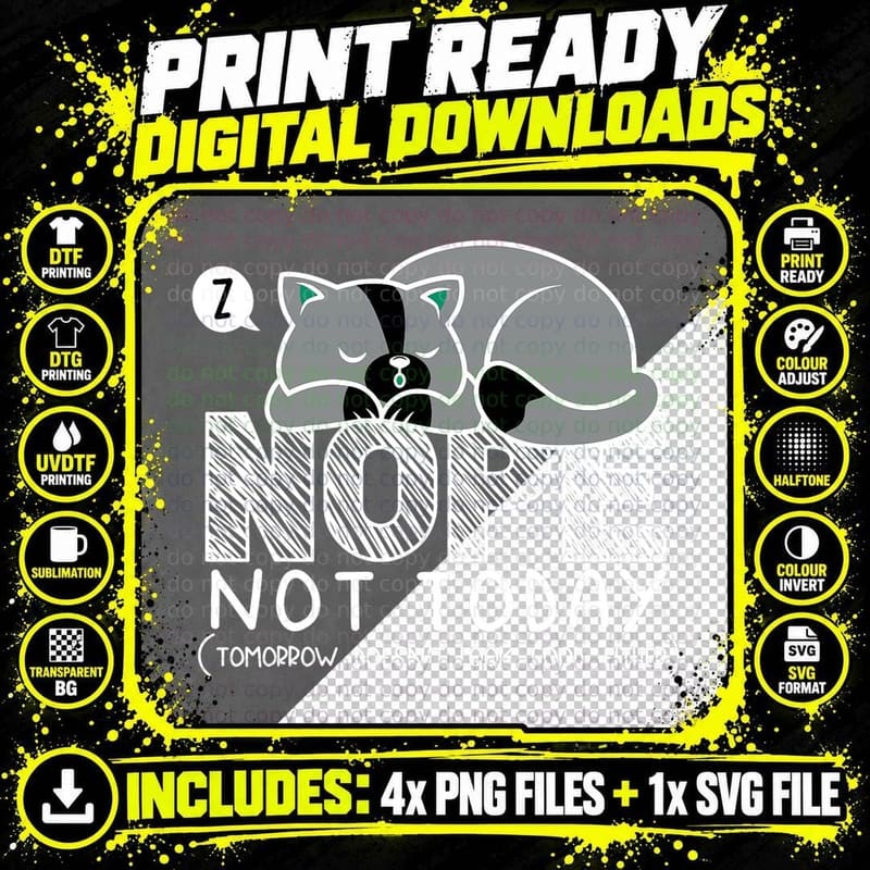Nope Not Today Sleeping Cat Novelty Graphic Png SVG Digital Bundle