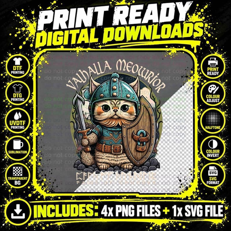 Nordic Norse Viking Cat Warrior for Women, Men Png SVG Digital Bundle