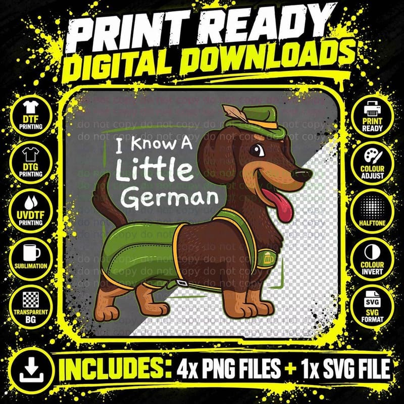 Oktoberfest I Know a Little German Dachshund Wiener Dog Png SVG Digital Bundle