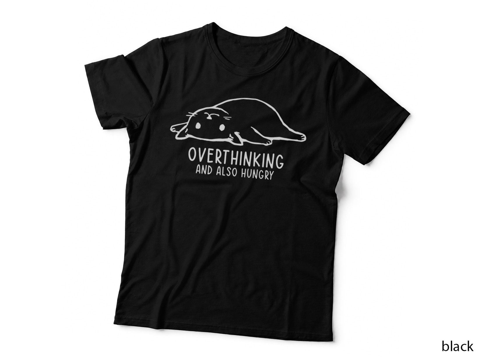 Overthinking and Also Hungry Funny Cat Lovers Girls T-Shirt